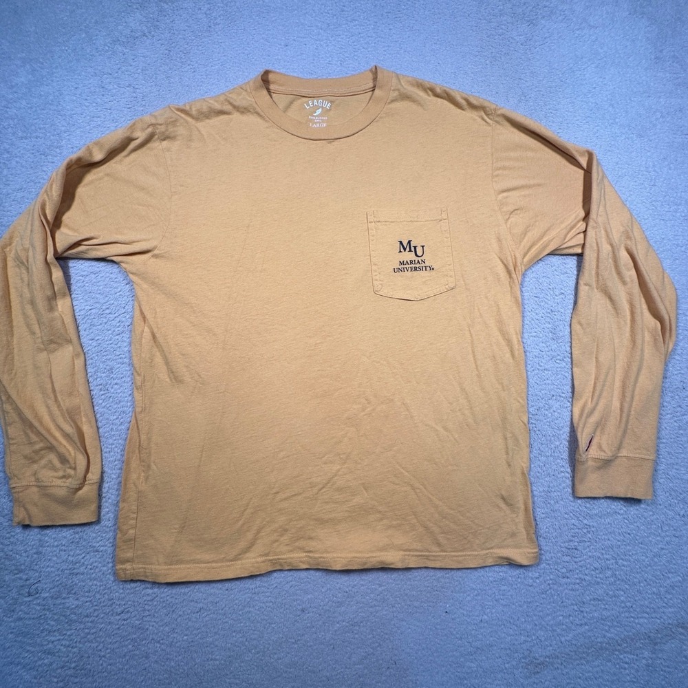 League Marian University Shirt Adult Unisex L Yellow Long Sleeve Pocket Graphic